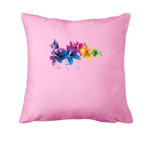 Подушка с яркими цветами и бабочками