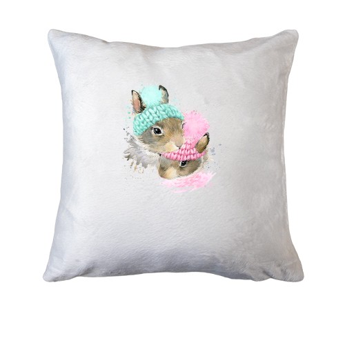 Подушка с зайчиками в вязаных шапках