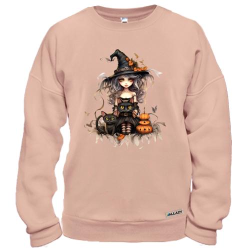 Світшот Halloween-Відьма з котиком (2)