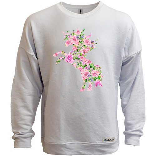 Свитшот без начеса с цветочной лошадью