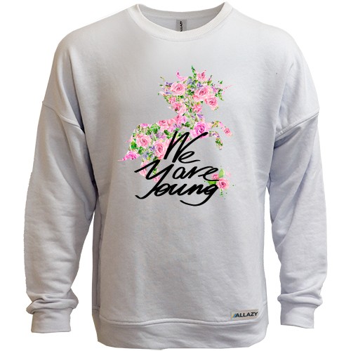 Свитшот без начеса с цветочной лошадью We are young