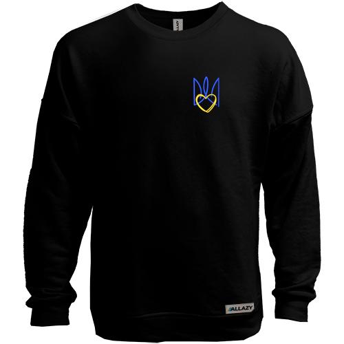 Світшот без начісу з вишитим стилізованим тризубом із серцем Міні