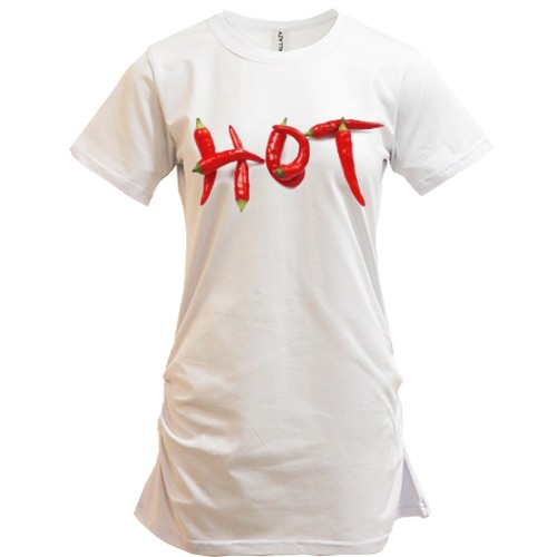 Подовжена футболка з написом «HOT», складеним із червоного гострого перцю