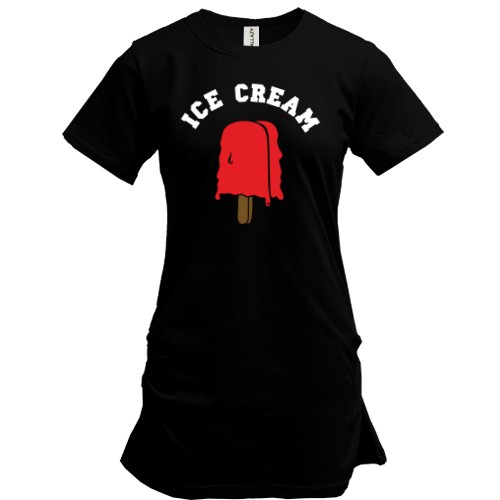 Удлиненная футболка с красным фруктовым льдом на палочке и надписью «ICE CREAM»
