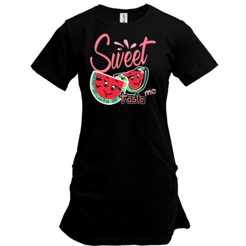 Подовжена футболка із закоханими скибочками кавуна та написом «Sweet taste me»