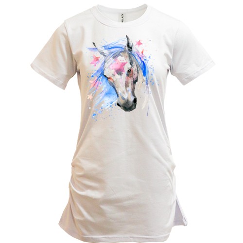 Подовжена футболка з акварельного конем