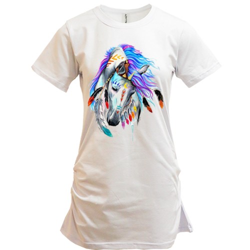 Подовжена футболка з яскравим конем