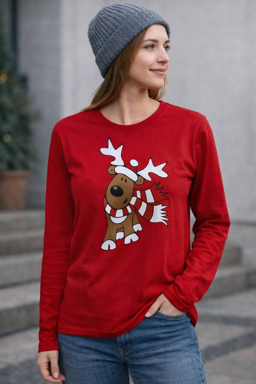 Комбинированный детский лонгслив Олень в шарфе реальное фото Комбинированный детский лонгслив Олень в шарфе реальное фото