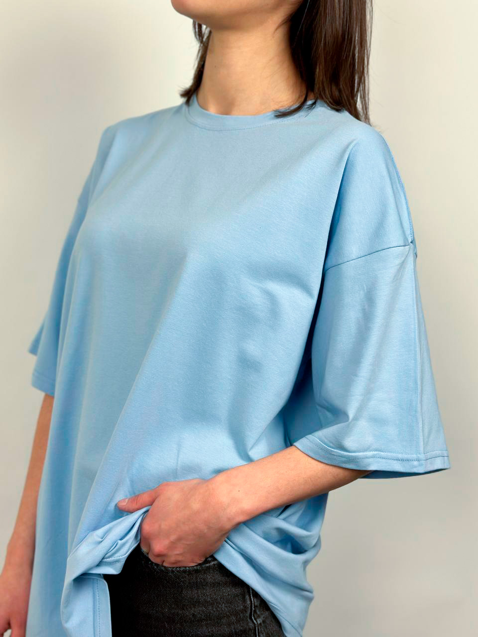 Голубая футболка Oversize "ALLAZY" реальное фото