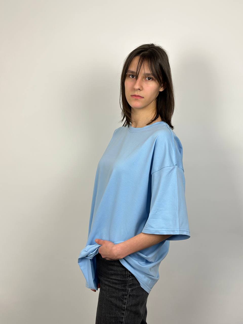 Голубая футболка Oversize "ALLAZY" реальное фото