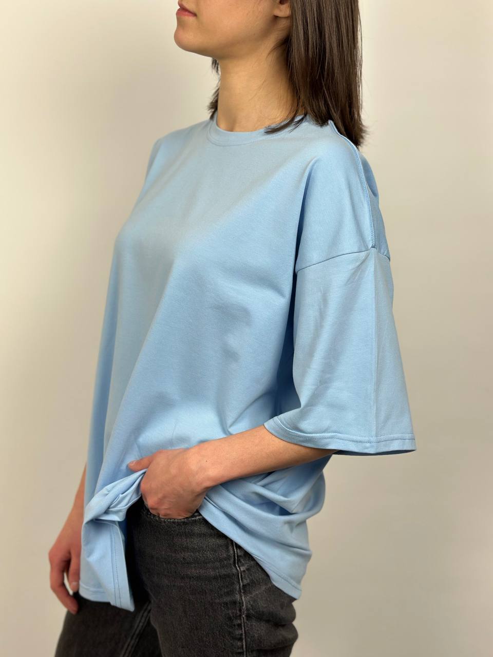 Голубая футболка Oversize "ALLAZY" реальное фото