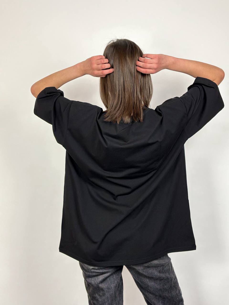 Чорна футболка двонитка Oversize "ALLAZY" реальне фото