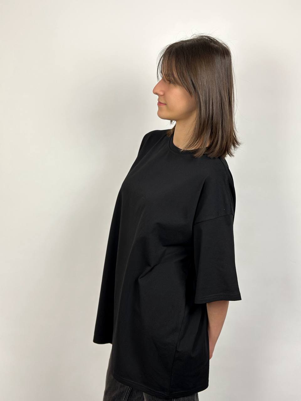 Чорна футболка двонитка Oversize "ALLAZY" реальне фото