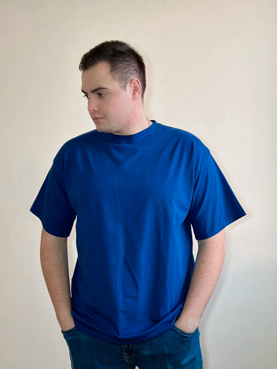 Темно-синяя футболка Oversize "ALLAZY" реальное фото