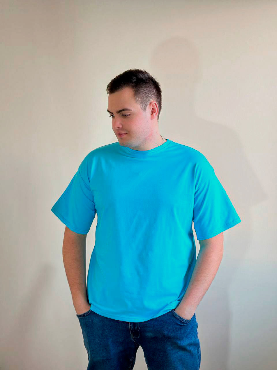 Ярко-голубая футболка Oversize "ALLAZY" реальное фото