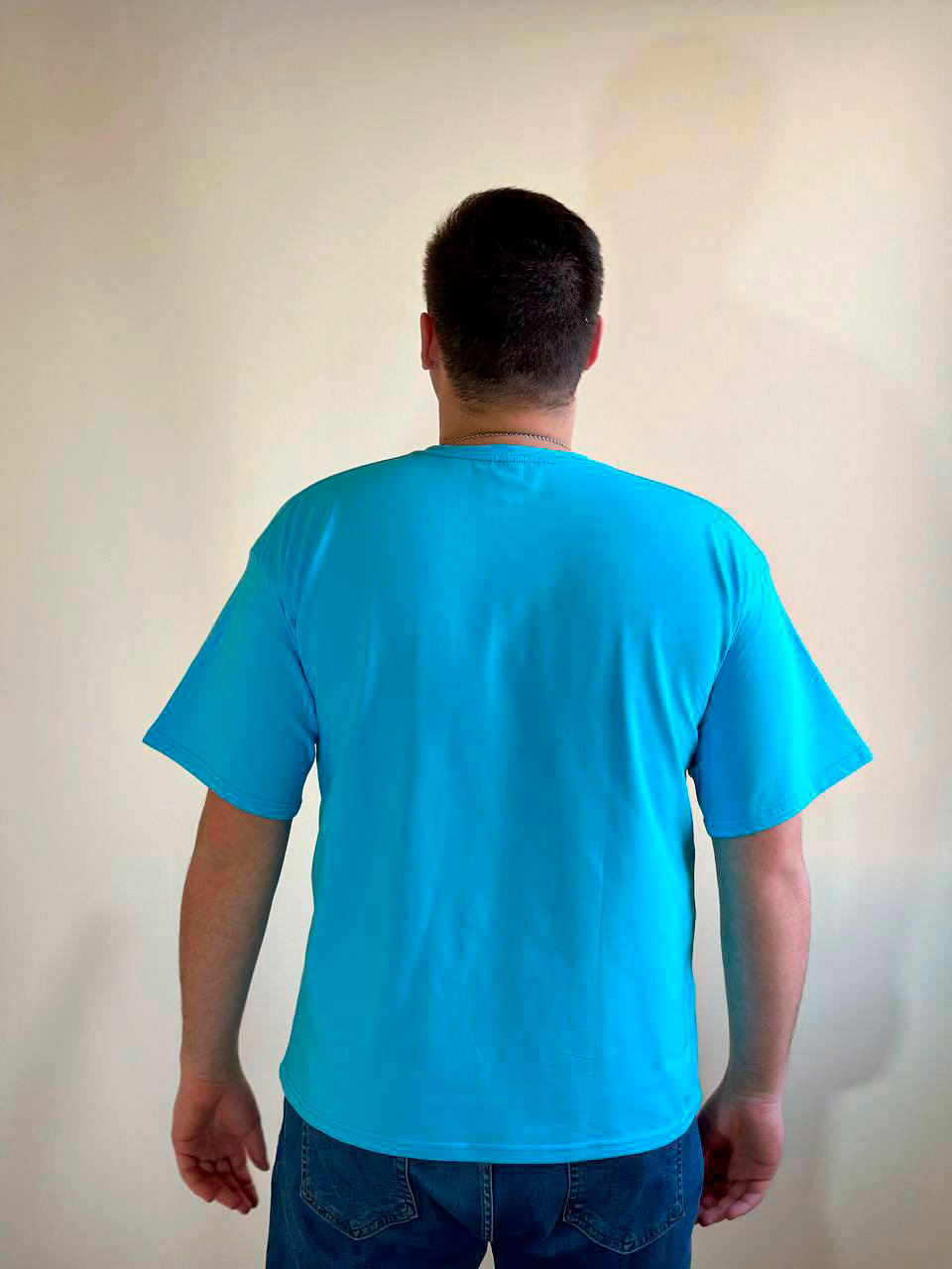 Ярко-голубая футболка Oversize "ALLAZY" реальное фото