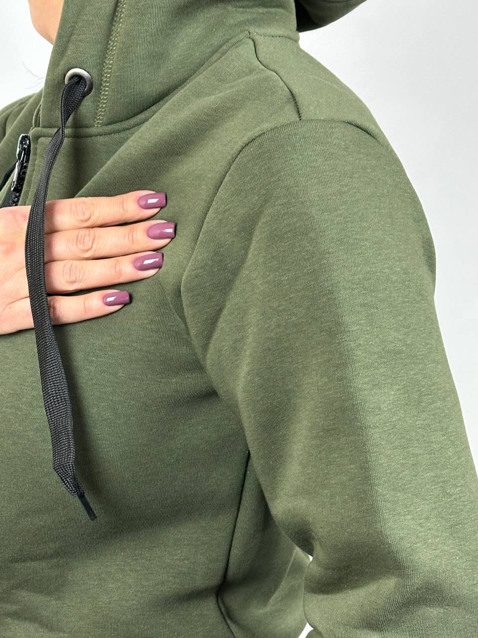 Женская худина молнии цвета хаки "ALLAZY" реальное фото