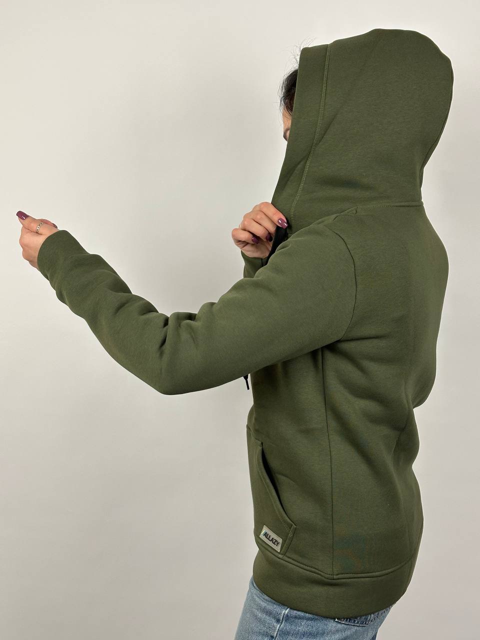 Женская худина молнии цвета хаки "ALLAZY" реальное фото