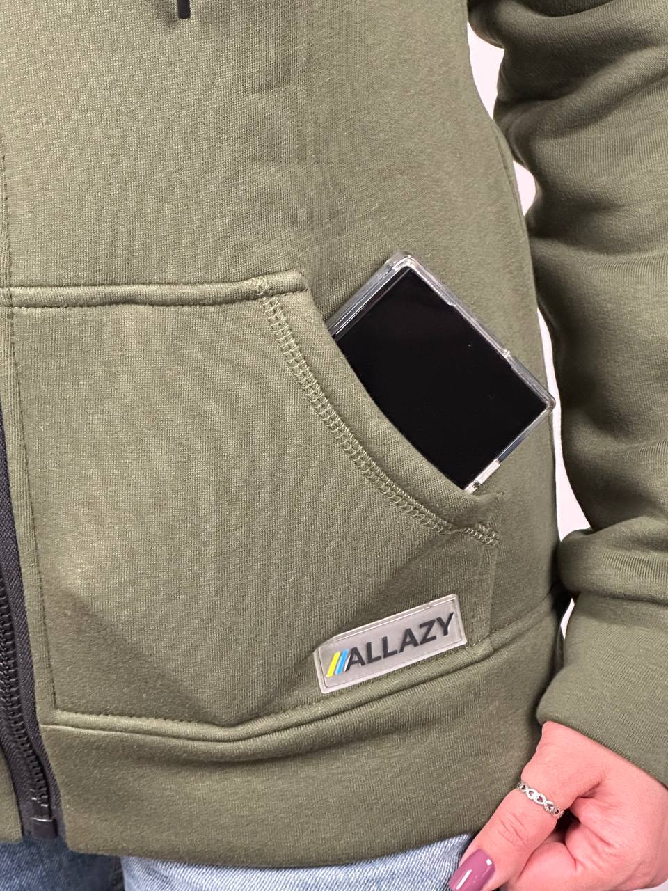 Женская худина молнии цвета хаки "ALLAZY" реальное фото