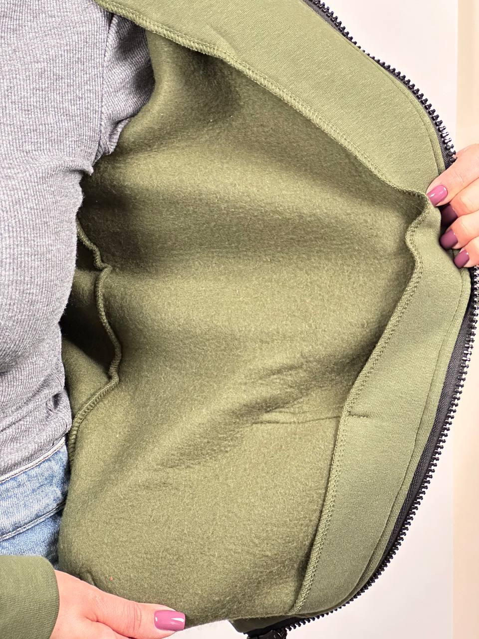 Женская худина молнии цвета хаки "ALLAZY" реальное фото