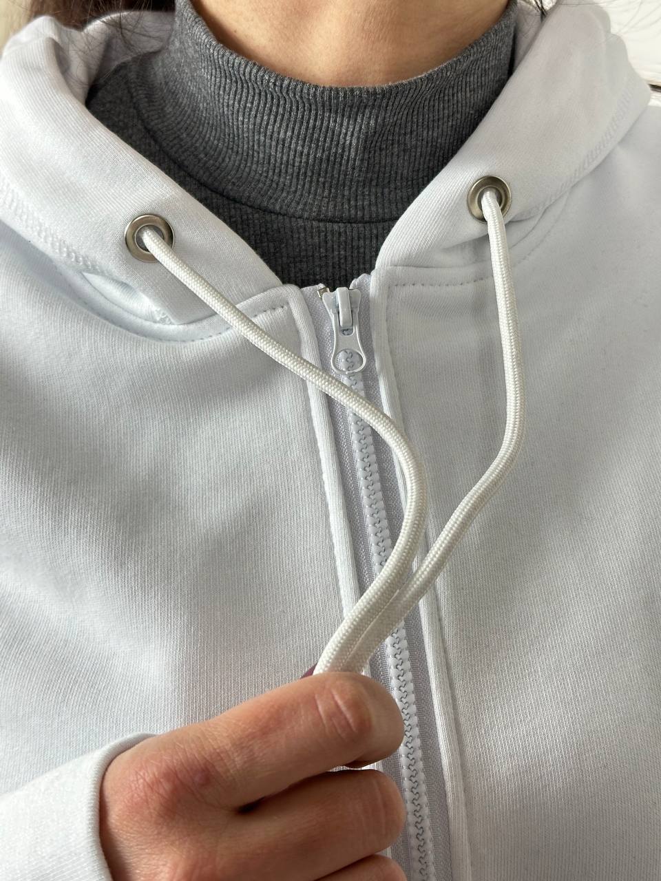 Белая женская худи без начеса на молнии "ALLAZY" реальное фото