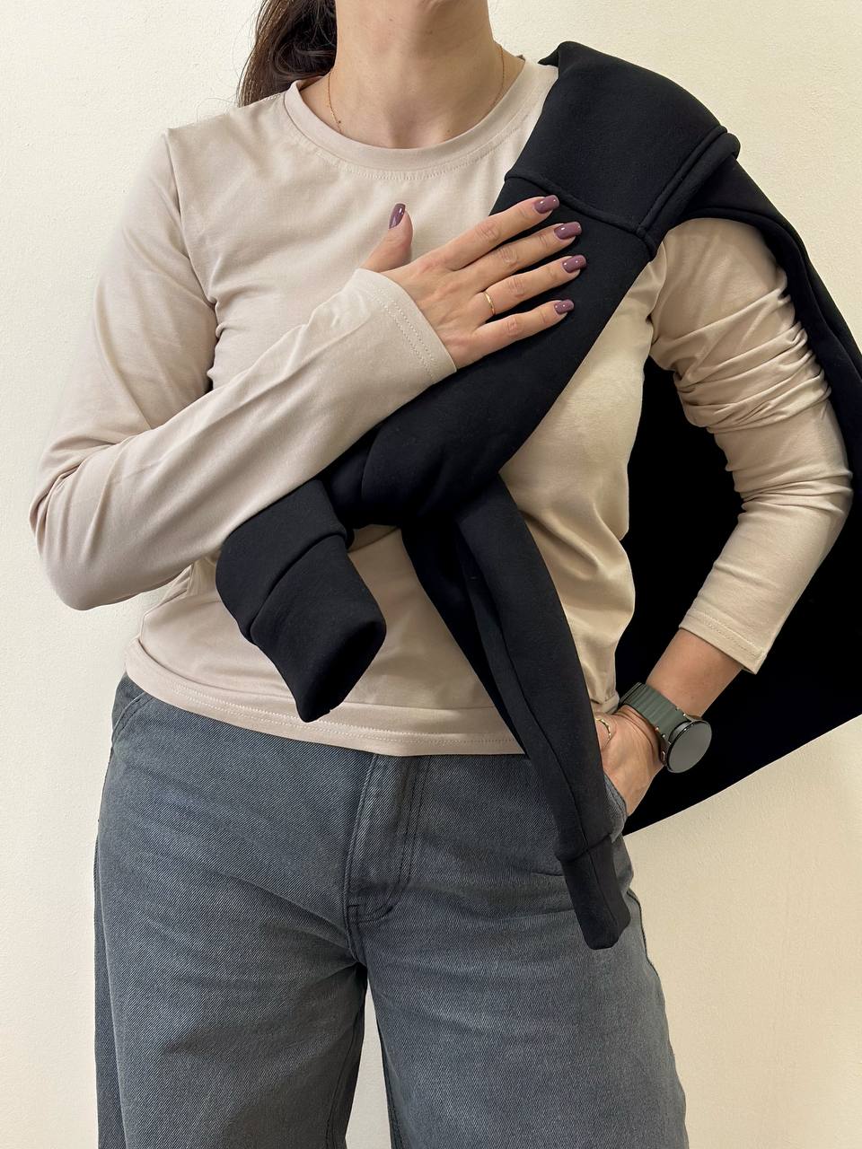 Бежевий жіночий лонгслів "ALLAZY" реальне фото