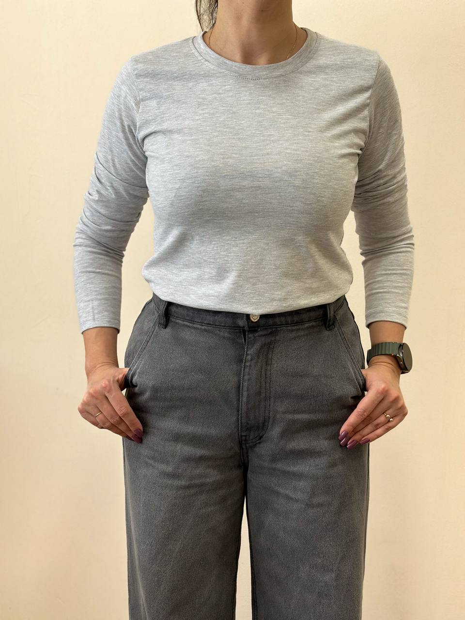 Серый женский лонгслив "ALLAZY" реальное фото