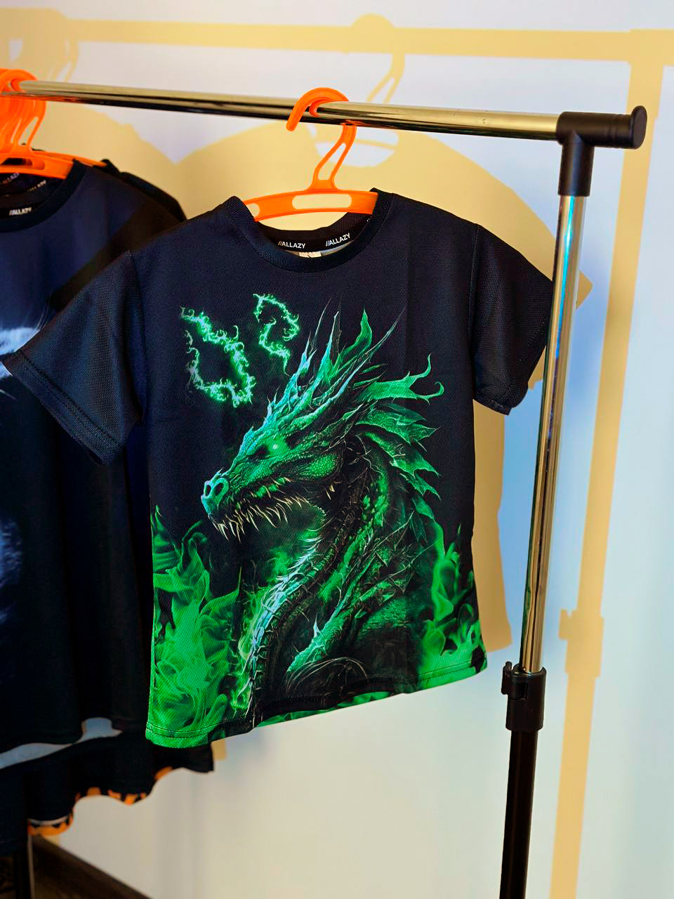 3D футболка Зелений вогняний дракон (2) реальне фото