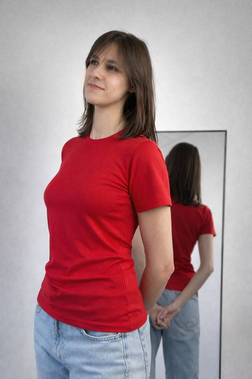 Женская красная футболка "ALLAZY" реальное фото Женская красная футболка "ALLAZY" реальное фото