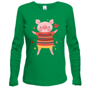 Лонгслів зі свинкою в новорічному светрі