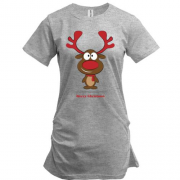 Подовжена футболка с оленем Merry Christmas