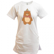 Подовжена футболка з ведмедиком в шапці