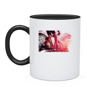 Чашка с велосипедистом и закатом