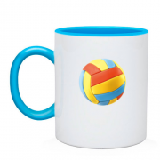 Чашка с красно-сине-желтым волейбольным мячом