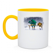 Чашка с изображением Чебурашки и Гены на лавочке