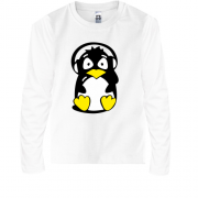 Детская футболка с длинным рукавом с пингвином в наушниках