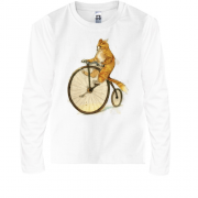 Детская футболка с длинным рукавом Кот на велосипеде