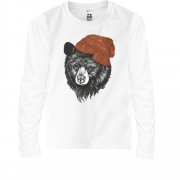 Детская футболка с длинным рукавом с медведем в шапке