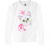 Детская футболка с длинным рукавом с кошкой в розовой короне