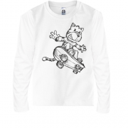 Детская футболка с длинным рукавом с котом на скейте