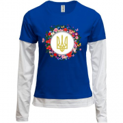 Комбинированный лонгслив с венком и гербом Украины