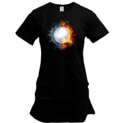 Подовжена футболка з волейбольним м'ячем у вогні і воді