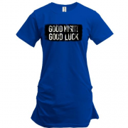 Подовжена футболка з написом Good Night - Good Luck