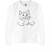 Детская футболка с длинным рукавом с котенком (контур)