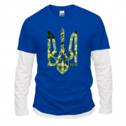 Комбінований лонгслів з гербом України в квітучому кропі