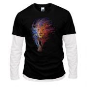 Комбинированный лонгслив со львом из цветных нитей