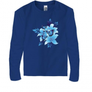 Детская футболка с длинным рукавом с синими цветами и бабочками