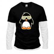 Комбинированный лонгслив Пингвин в очках-жалюзи
