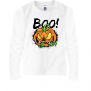 Детская футболка с длинным рукавом со злой тыквой и надписью BOO