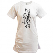 Подовжена футболка з котом-музикантом